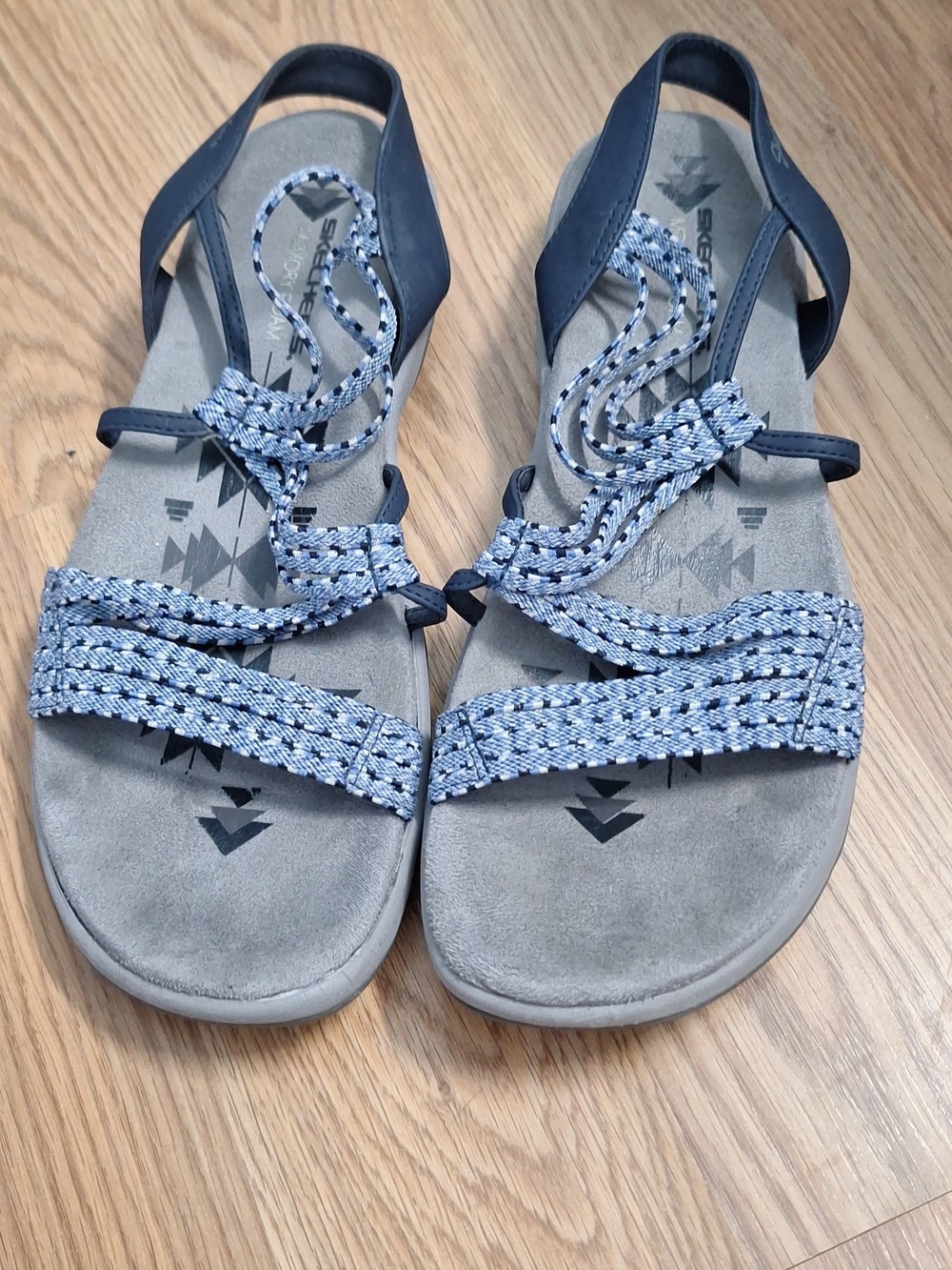 Skechers Reggae Stretch Appeal Z-Gore Slingback Women's Navy and Gray Sandals - Picture 2 of 10